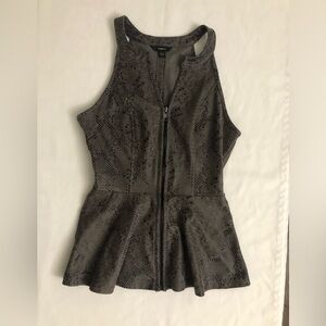 Guess Womens Peplum Halter Top V Neck Faux Suede Snake Print Full Zip Size S